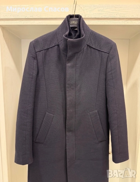 Мъжко палто Zara Man - тъмносиньо, елегантен модел. Рязмер S, снимка 1