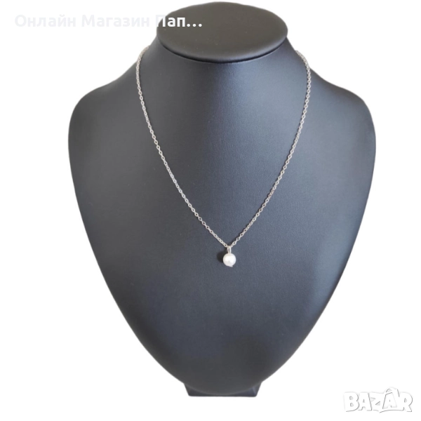 Верижка с перла – цинкова сплав, синтетична перла, снимка 1