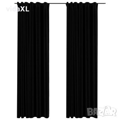 vidaXL Затъмняващи завеси с куки имитация лен 2 бр черни 140x245 см（SKU:321158, снимка 1
