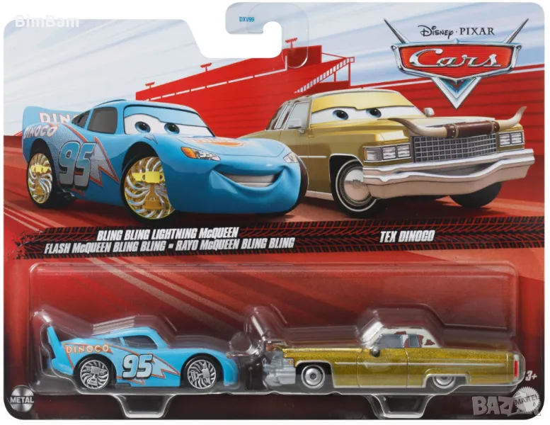 Оригинален комплект колички Cars - Bling Bling Lightning McQueen and Tex Dinoco / Disney / Pixar, снимка 1