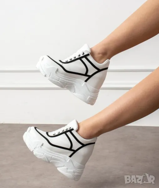 Кецове на платформа - бяло с черно - PA88, снимка 1