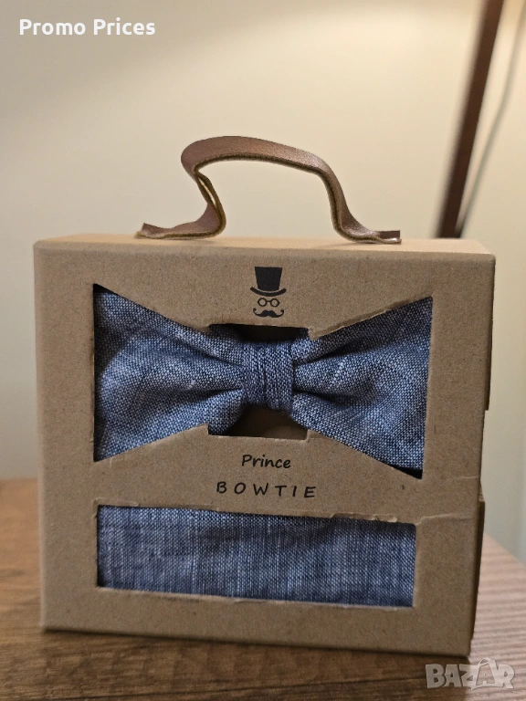 Promo сива луксозна ленена папийонка + кърпичка , снимка 1