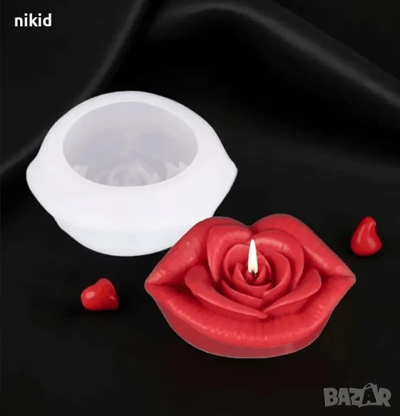 3d Устни целувка с цвете роза силиконов молд форма фондан шоклад гипс смола свещ сапун декор, снимка 1