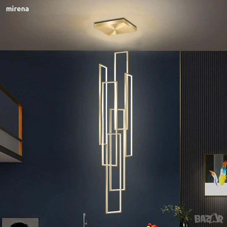 Модерна LED ЛЕД висяща лампа, геометрична полилей таванна стълби, снимка 1