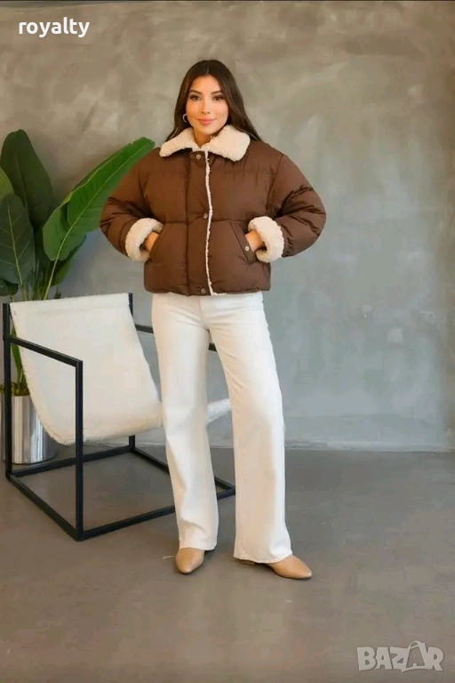 Зимно Кафяво Дамско Яке с Каракул, снимка 1