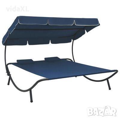 vidaXL Лаундж легло на открито с навес и възглавници, синьо(SKU:313523, снимка 1