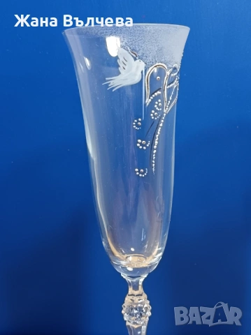 Сватбени ритуални чаши Е11 - ръчно рисувани, снимка 3 - Сватбени аксесоари - 54057500