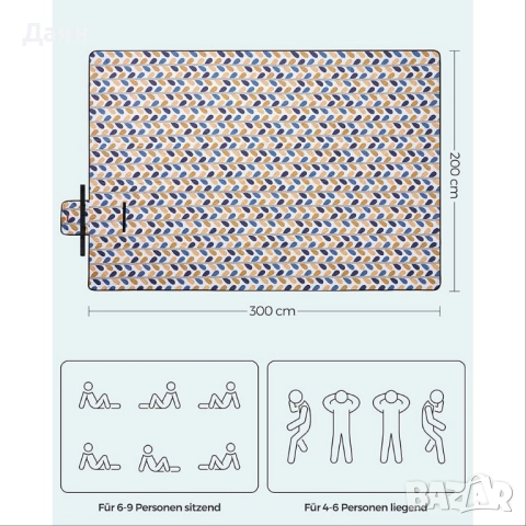 Одеяло за пикник, къмпинг SONGMICS 300x200см, снимка 4 - Къмпинг мебели - 52614511