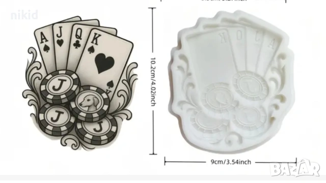 4 Покер карти жетони пулове хазарт силиконов молд форма фондан шоколад декор , снимка 2 - Форми - 53790477