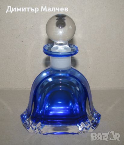 Стъклено кристално шише за парфюм ар деко стъкленица бутилка кобалт, снимка 1 - Антикварни и старинни предмети - 46293040
