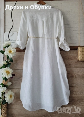 Бяла рокля тип риза 100% ЛЕН PLAZA NERA , снимка 11 - Рокли - 54157785