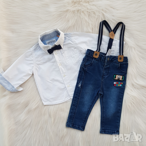 Детски дънки Мики Маус, риза и папионка 9-12 месеца