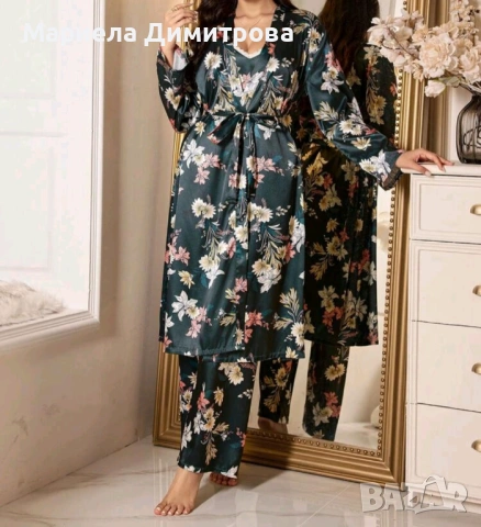 Дамска сатенена пижама от 3 части, снимка 4 - Пижами - 53592401