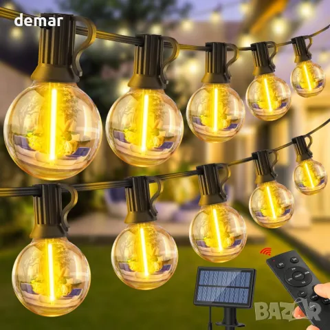 SAEIHGAE соларни градински стрингови светлини 15 метра, 20+2 G40 LED крушки, дистанционно, снимка 1
