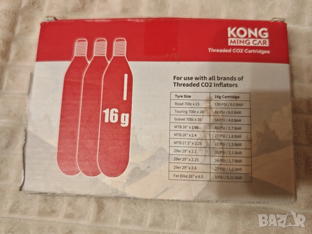 CO2 патрони 16g с резба – 6 броя, нови за инфлатори за велосипеди