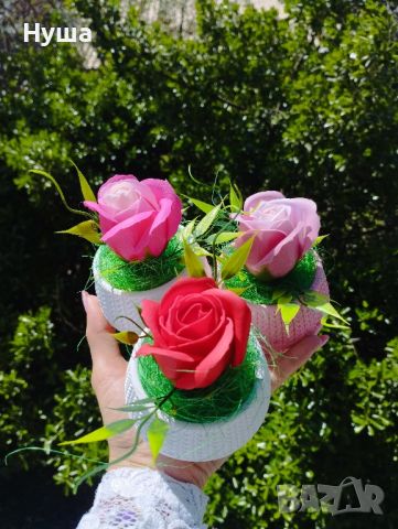 Кашпа със сапунена роза , снимка 1 - Ръчно изработени сувенири - 45204668
