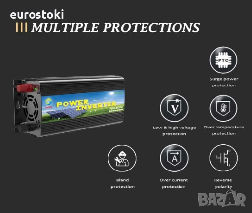 SOLINBA мрежов инвертор 500W, соларен инвертор с чиста синусоида DC22v-56v към AC190-260v , снимка 3 - Друга електроника - 52457680