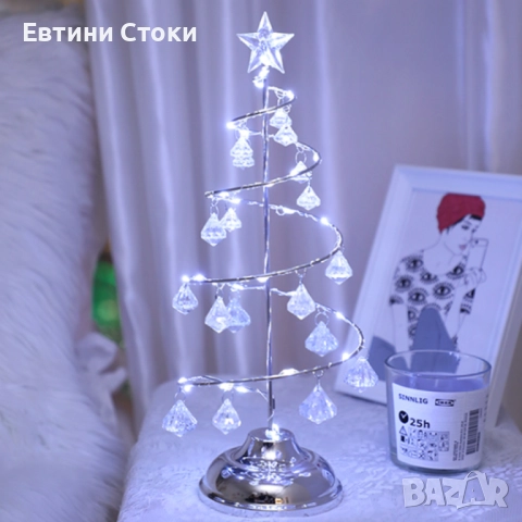 LED нощна лампа коледна елха с диамантен ефект, снимка 6 - Лед осветление - 52469596