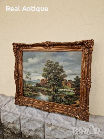 Страхотна антикварна авторска холандска картина масло върху платно , снимка 7 - Картини - 50475793