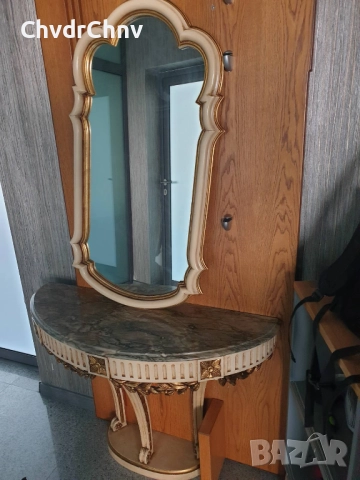 Барокова тоалетка/дървена конзолна масичка с огледало/маса-мрамор-дърворезба