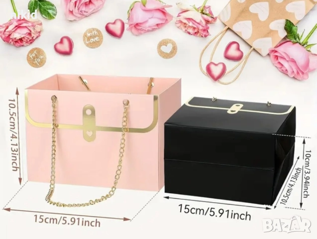 Подаръчна кутия тип дамска чанта за цветя картонена подарък аранжиране, снимка 8 - Други - 48170653