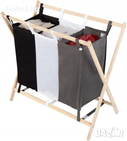 Кош за пране сгъваем с 3 отделения, 75 x 40 x 72 см, снимка 3 - Други стоки за дома - 53775878