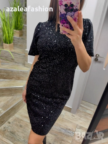 Рокля с пайети черна, снимка 2 - Рокли - 52710882