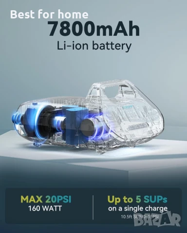 TOPUMP 7800mAh акумулаторна въздушна помпа за SUP , снимка 2 - Друга електроника - 50534593