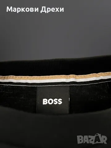 Hugo Boss Tiburt 414 черна тениска с повтарящо се черно лого, снимка 4 - Тениски - 48757816