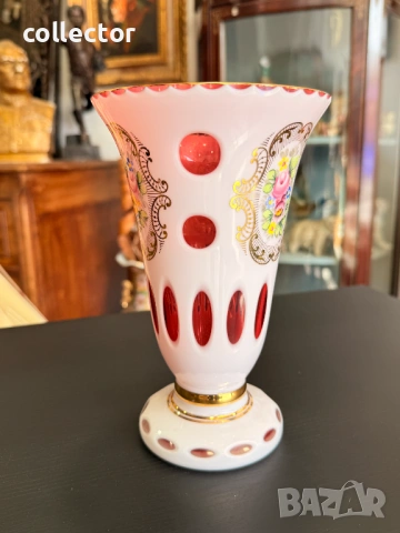 Чешка - Бохемска ваза / Бохемия. №7879, снимка 8 - Антикварни и старинни предмети - 53497213