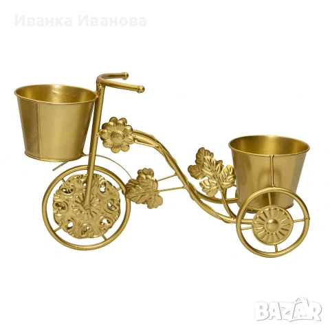 Метален цветарник велосипед – златист, снимка 2 - Други - 53726951