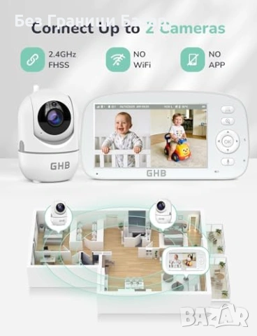 Нов Бебефон с камера 5" Нощно виждане VOX Двупосочно аудио Температура, снимка 7 - Бебефони - 53155281