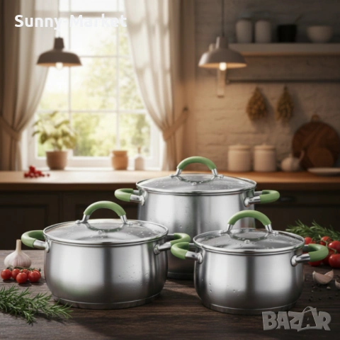 Комплект тенджери Swisgold – 3 броя, 5-слойно дъно - бързо и равномерно готвене, снимка 5 - Прибори за хранене, готвене и сервиране - 53515693