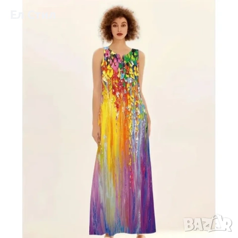 💕Дълга свободна рокля щампа на цветя, снимка 7 - Рокли - 53944792