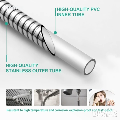 Комплект за душ OFFO, с кръгла душ глава тип Rainfall 25 см и ръчен душ с 1,6 м маркуч, хром, снимка 5 - Душове - 51167099