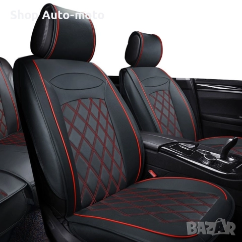 Универсална тапицерия за кола Automat – 5 части, еко кожа с червен конец, снимка 2 - Аксесоари и консумативи - 51729434