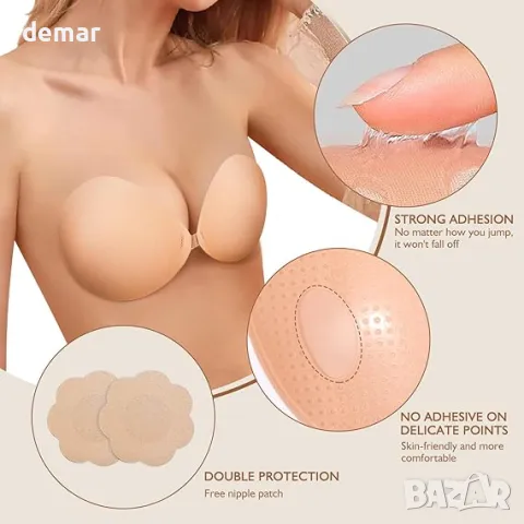 Сутиен без презрамки, самозалепващ се силиконов, безшевен, невидим сутиен с повдигащ ефект, снимка 5 - Бельо - 50034505