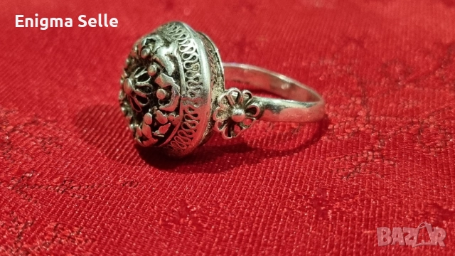 Възрожденски филигранен сребърен пръстен, снимка 2 - Пръстени - 52653599