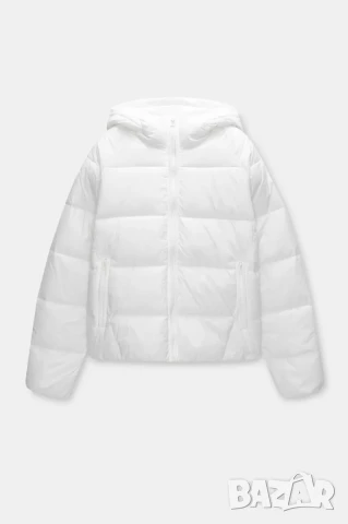 Дамско леко ватирано яке с качулка Pull&Bear, Бяло, L