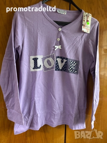 Българска дамска пижама трико дълъг ръкав и панталон 