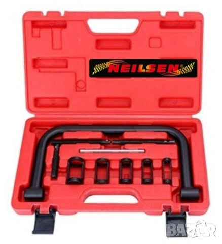 Оригинал NEILSEN Английски К-т 10-в-1 СКОБА за Пружини Ø16-30мм Клапани Двигател Бензин Дизел БАРТЕР, снимка 5 - Куфари с инструменти - 54139576