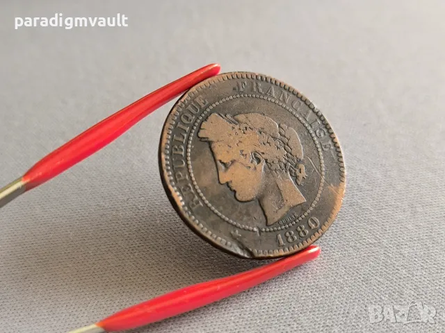 Mонета - Франция - 10 сентима | 1880г., снимка 2 - Нумизматика и бонистика - 50044362