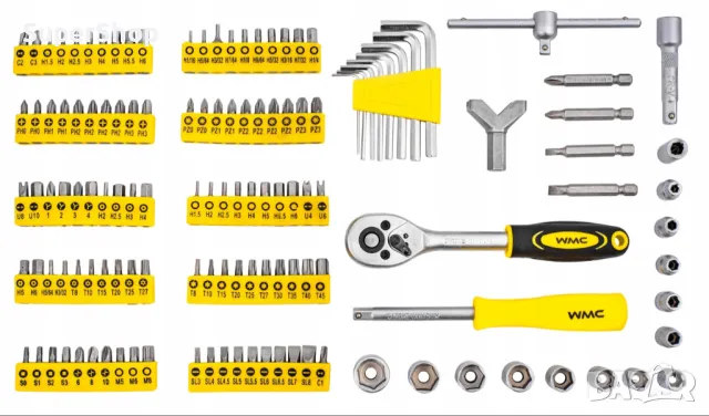 Комплект накрайници с тресчотка WMC 130 части отверка инструменти, снимка 4 - Куфари с инструменти - 47504625