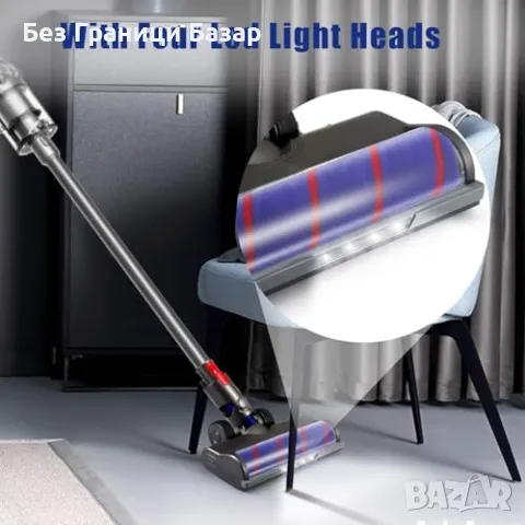 Нова Четка за прахосмукачка Dyson V7 V8 V10 V11 V15 – LED, Мек Валяк, V-Четка, снимка 7 - Прахосмукачки - 49084998