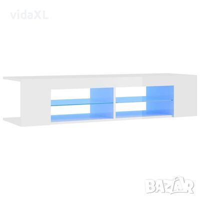 vidaXL ТВ шкаф с LED осветление, бял гланц, 135x39x30 см（SKU:804235, снимка 1 - Шкафове - 46322616