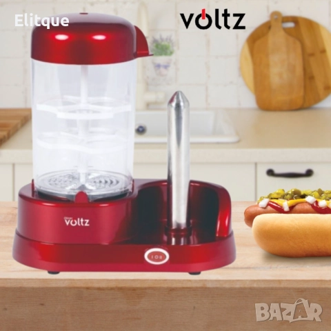 Уред за хот-дог с приставка за 6 яйца Voltz, 365W, Незалепващо покритие, Червен 24 месеца гаранция