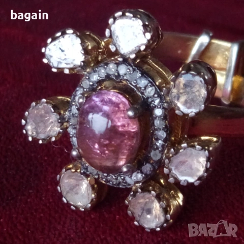 Диаманти и турмалин, сребърни пръстени с позлата., снимка 2 - Пръстени - 53602038