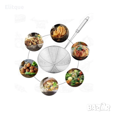 Мрежеста готварска шпатула за отцеждане от неръждаема стомана, 18 или 20 см, снимка 3 - Други - 52901452