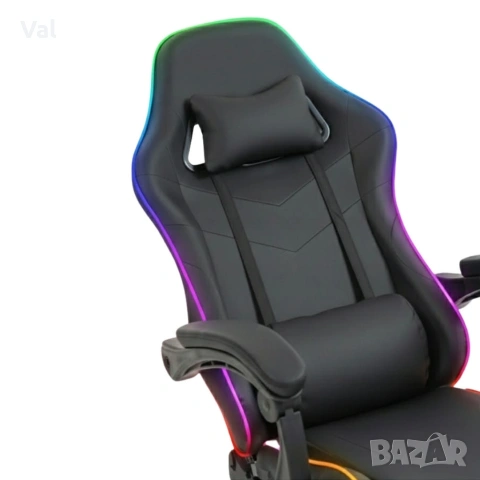 Геймърски стол премиум LED: Ергономичен комфорт със 7 цвята светлинни ефекти и релакс зона, снимка 12 - Столове - 53891949