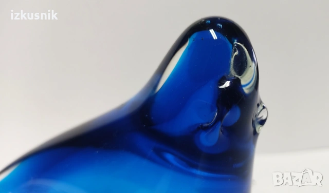 Прекрасен тюлен от масивно кобалтово стъкло, снимка 10 - Статуетки - 53034463